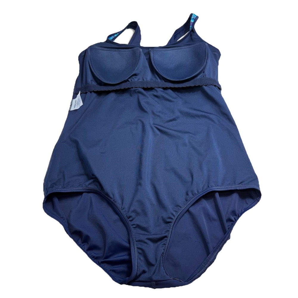 Lands End Aqua Navy Blue One Piece Soft Cup Tugless Sporty Swimsuit Size‎ 14 - Picture 8 of 12